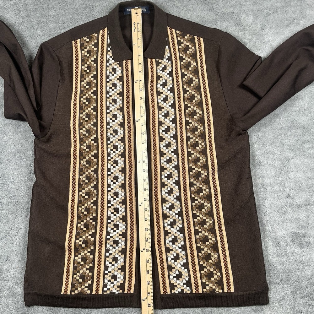 MICHAEL IRVIN 88 Men Vintage Brown Collared Knit Button Cardigan Shirt Sweater - Picture 10 of 11